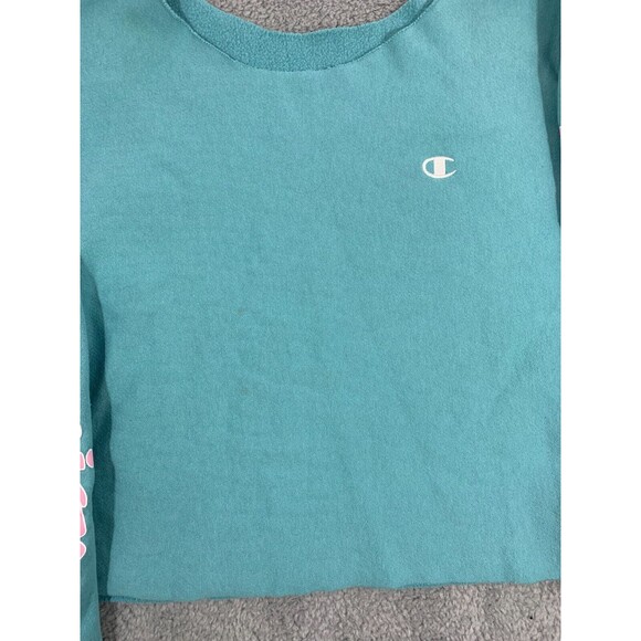 Champion Cropped Long Sleeve Pull-over Sweater Blue Pink White Sporty Preppy - Picture 14 of 16